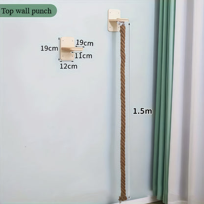 Wall-Mounted Cat Scratching Post with Climbing Rope Jute Rope Jump Platform Resting Perch Large Ladder Cat Tree Activity Center Space-Saving 1.5M 60in