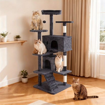 Cat Tree Tower Multi-Layer with Scratching Post, Perch Platforms & Cat Apartments – Tall Cat Climbing Frame for Indoor Cats, Space-Saving Design, Heights 36–80 Inch, 6 Colors