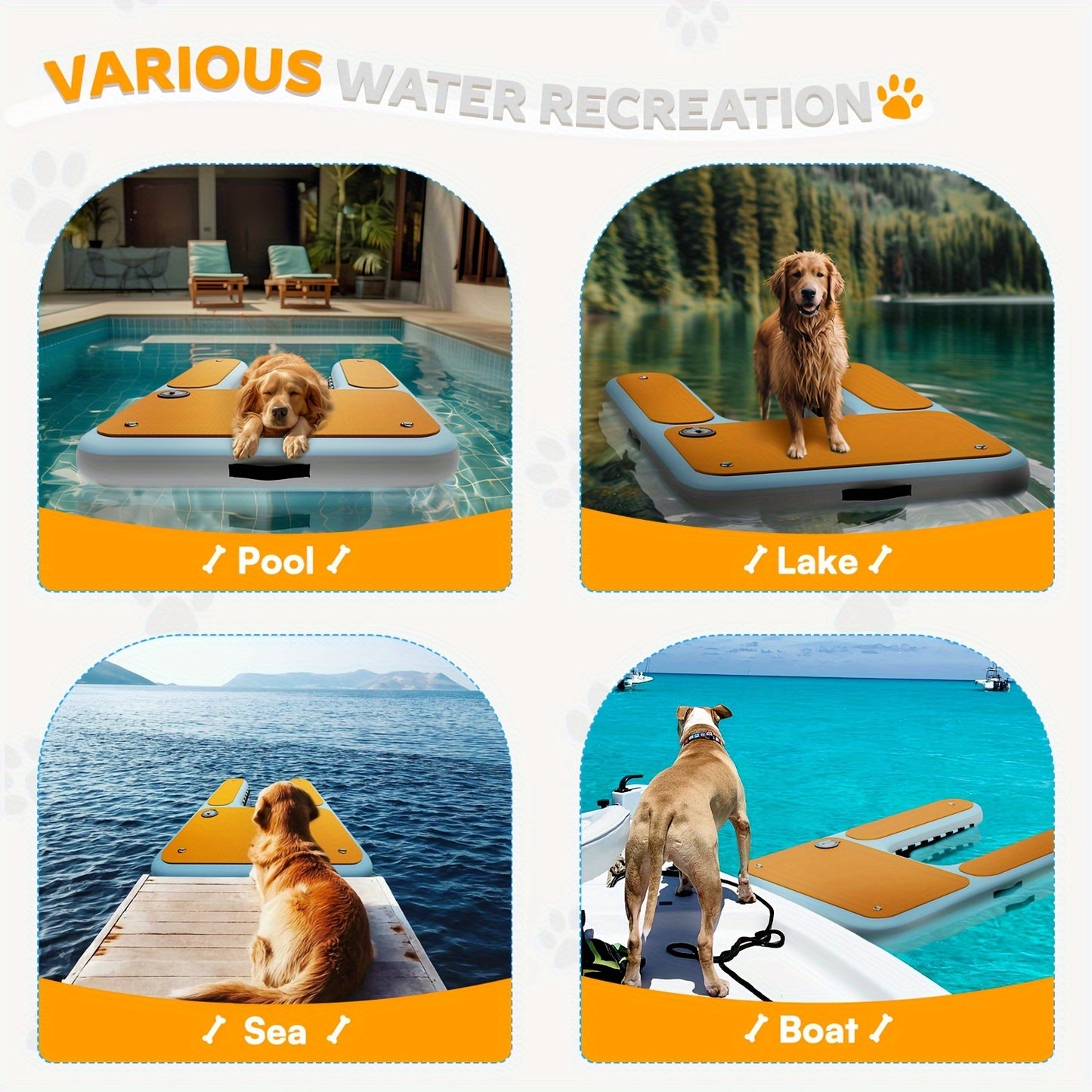 Dog Pool Ramp Pup Plank for Pool Boat Dock & Lake – 60" x 40" Safe Easy Water Access for Dogs Up to 210 lbs, Foldable Dog Boat Ramp, Easy to Store & Carry, Orange