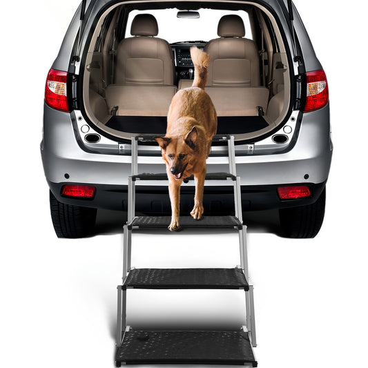 Dog Ramp for Car SUV Truck Portable Folding Pet Steps – Non-Slip Surface Lightweight Dog Car Ramp for Large Dogs, Reinforced Steps Support Up to 200 lbs, 5 or 6 Step Options