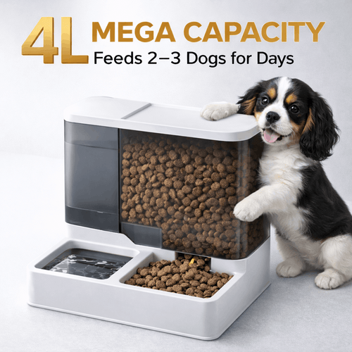 Gravity Dog Feeder & Waterer Set – 2.8L Food Container + 1L Water Tank, Dual Bowl Automatic Feeding Station, No Electricity, Visible Storage for Small & Medium Dogs