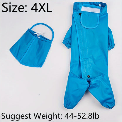 Dog Raincoat Full Body Waterproof - Blue Polyester Rain Jacket with Hood & Footies for Small Medium Large Dogs, Easy Hook-and-Loop Closure, All-Breed Dog Rain Coat S to 7XL