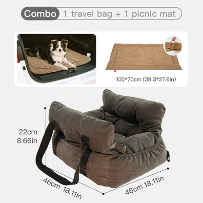 Dog Car Seat Carrier Booster with Safety Harness - Pet Travel Seat for Dogs & Cats, Handheld & Shoulder Strap, Fits Front & Back Seat, Multi-Scene Use for Cafe Park Outdoor