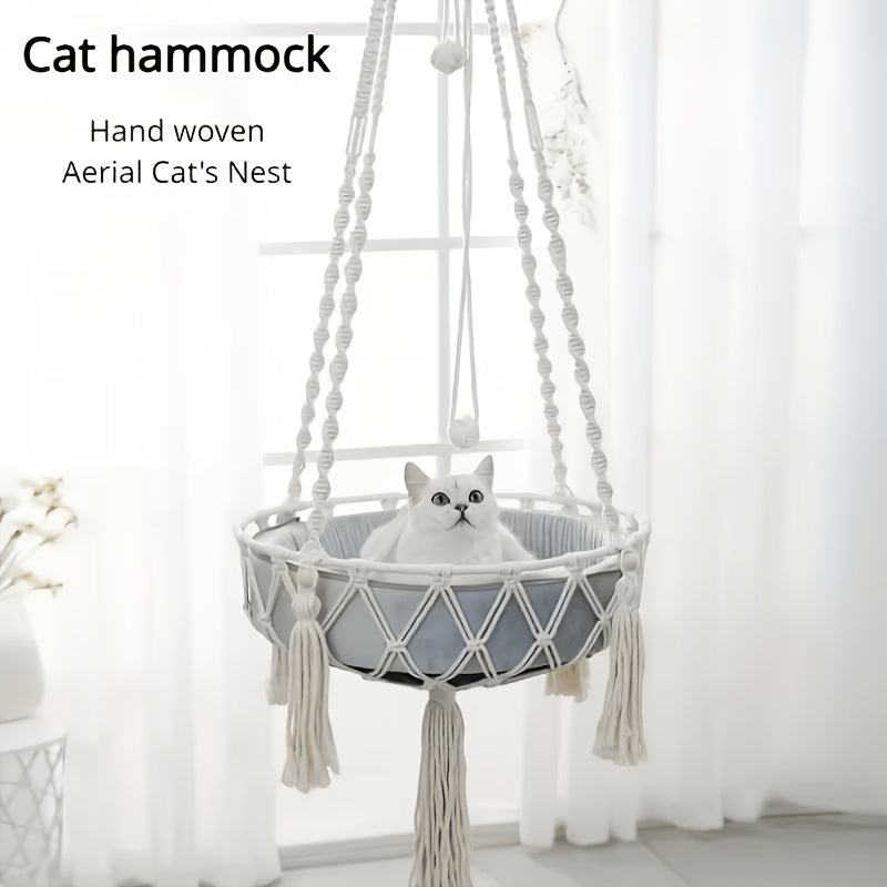 1 Extra Large Hand-woven Rope Cat Hammock, Pet Swing Bed, Indoor Cat Nest Basket, Providing A Comfortable Resting Space for Cats, Suitable for Two Cats to Sleep, Super Load-bearing, Durable And Will Not Break, 40cm Diameter, 15.75in
