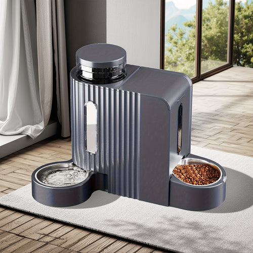 Gravity Dog Water Dispenser & Feeder 2-in-1 Set – 1.59 Gal Water + 5.73 lb Food, Automatic No-Electric Gravity Feeding Station with 304 Stainless Steel Bowl, Removable & Washable, for Small Medium Large Dogs All Life Stages