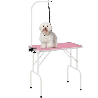 Pet Grooming Table Foldable with Height Adjustable Arm – Non-Slip Waterproof Surface, Folding Legs, Sturdy Metal Frame, Professional Dog Cat Beauty Trimming Table for Home & Salon