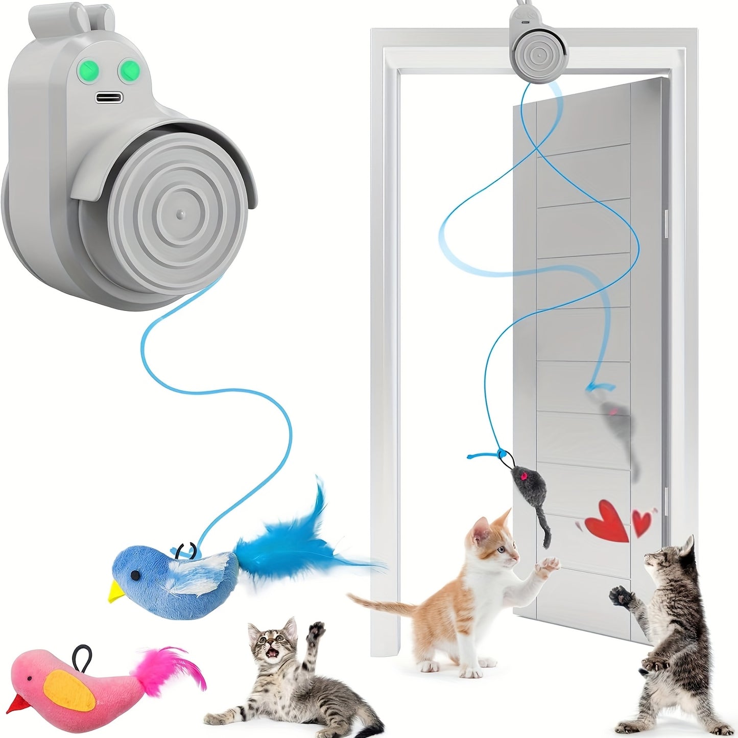 Interactive Cat Toy Electric Flying Bird Feather – Automatic Stick-On Hanging Toy for Indoor Cats & Kittens, Self-Play Enrichment Toy for Bored Cats, 3 Colors