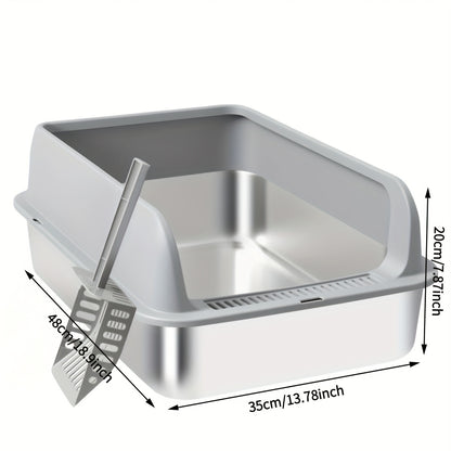 Stainless Steel Cat Litter Box with High Sides & Lid - Metal Litter Pan Anti-Leak Non-Stick Easy Clean Indoor Cat Toilet with Scoop, M & L Sizes