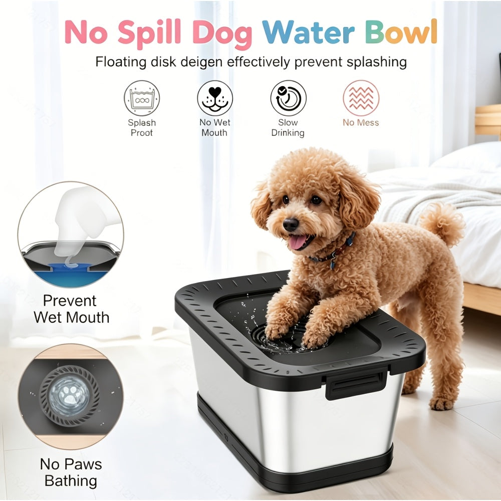 1.85gal Stainless Steel Dog Water Bowl, No Spill Anti-Splash Dog Bowls with Mat, Spill-Proof Slow Feeder for Messy Drinkers, Heavy Duty Pet Bowls for Indoor/Outdoor Use