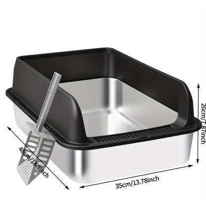 Stainless Steel Cat Litter Box with High Sides & Lid - Metal Litter Pan Anti-Leak Non-Stick Easy Clean Indoor Cat Toilet with Scoop, M & L Sizes