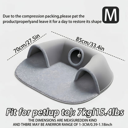 Cat Tunnel Bed 3-in-1 Play Mat & Warm Nest with Non-Slip Base, Durable Chew-Resistant Polyester Cat Bed for Indoor Cats, Soft Gray White Design, S & M Sizes for Cats Rabbits Hamsters