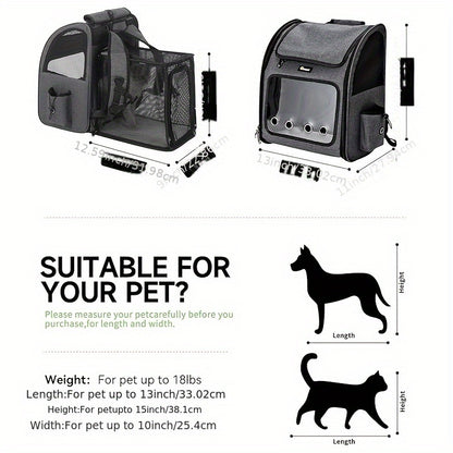 Expandable Pet Carrier Backpack | Airline Approved Foldable Cat Dog Travel Bag for Small Medium Pets, Breathable Mesh, Spacious Interior for Hiking Camping Travel, Easy Carry, Dark & Light Gray
