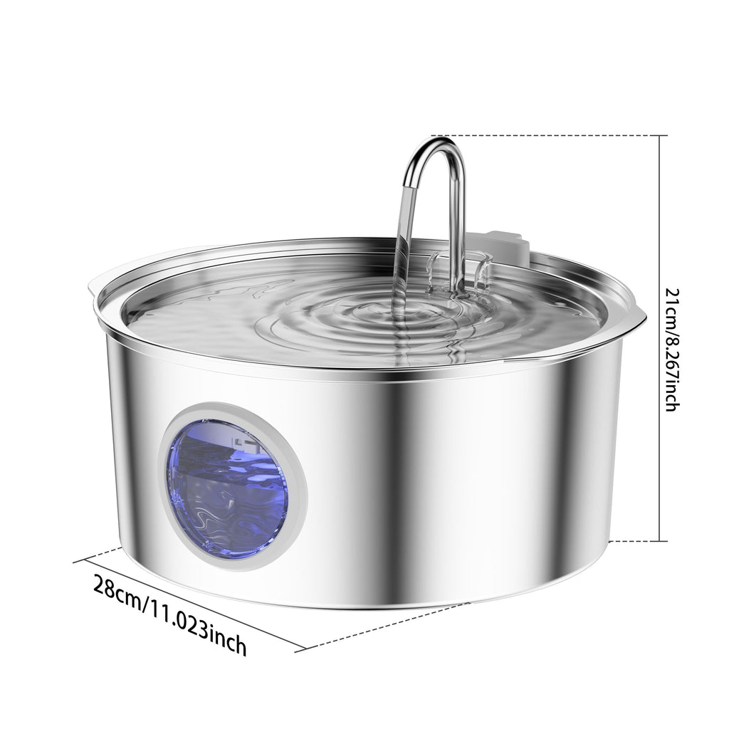 1.85gal Large Capacity Smart 304 Stainless Steel Dog Water Fountain Dog Automatic Water Fountain Feeder Pet Water Fountain Cat And Dog Water Fountain with Window Silent No 5V 1A Plug, Without Battery