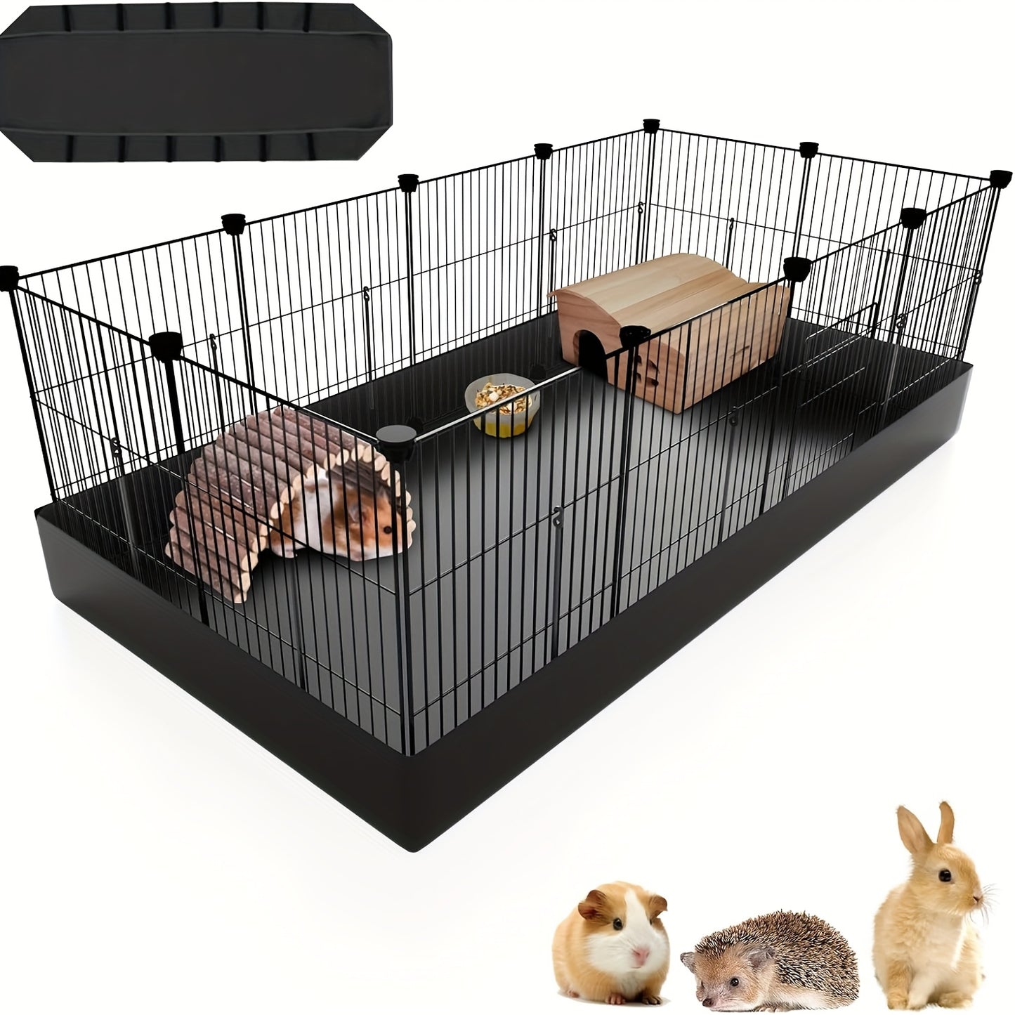 Small Animal Playpen & Guinea Pig Cage – 48'' C&C Cage with PVC Bottom Liner, One-Hand Release Hook & Triple Fixing, Indoor Enclosure for Rabbit, Bunny, Hedgehog