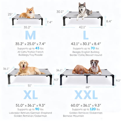 Elevated Dog Bed with Cooling Mesh & Metal Frame - Raised Dog Cot Bed with Washable Breathable Mesh, No-Slip Feet, Portable Dog Bed for Outdoor & Indoor Use, Available in 4 Sizes & 7 Colors