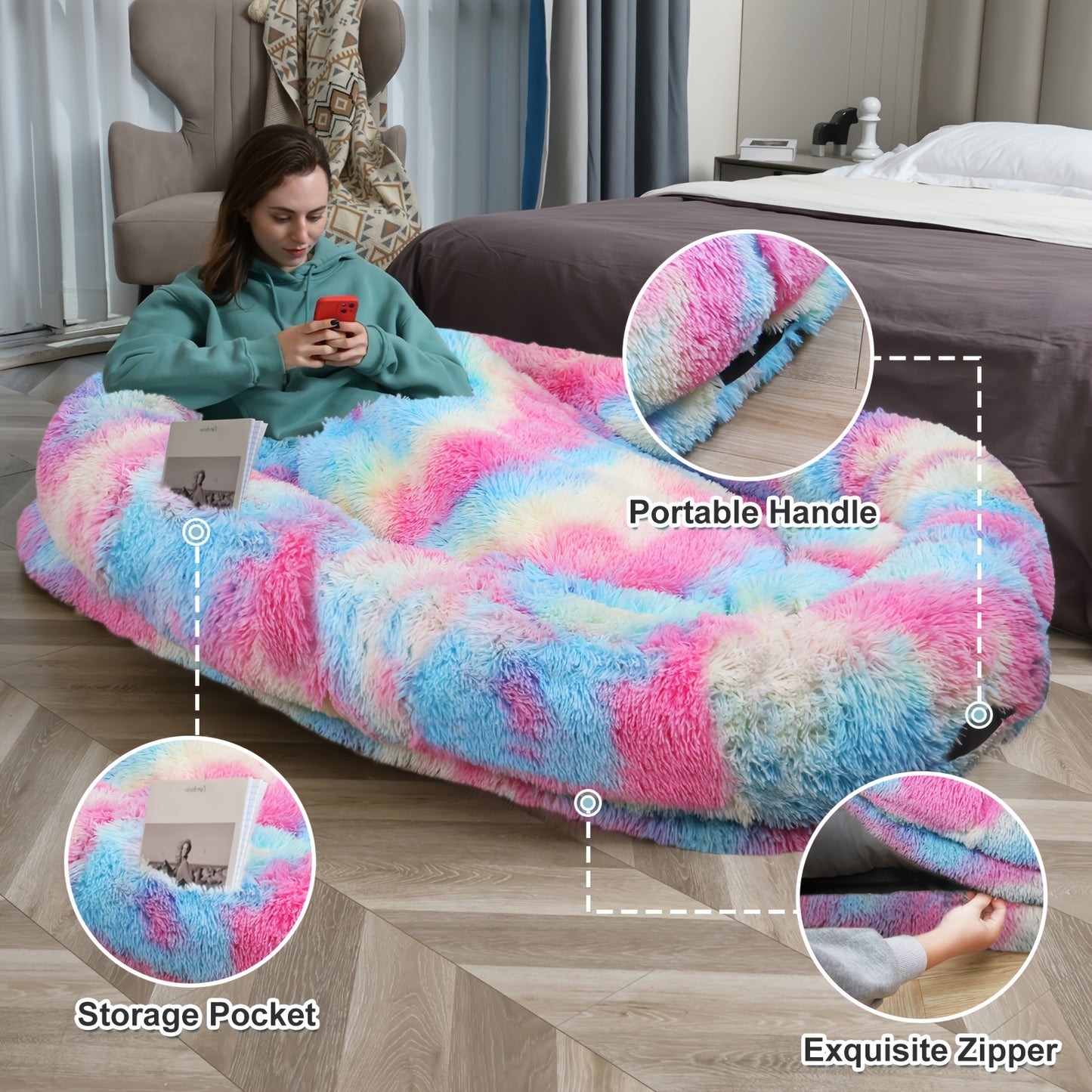 Human Dog Bed Extra Large - 70x44x11 Inch Washable Faux Fur Orthopedic Dog Bed for People & Pets, Non-Slip Giant Dog Bed with Removable Cover, Napping Lounger for Adults & Dogs in Multiple Colors
