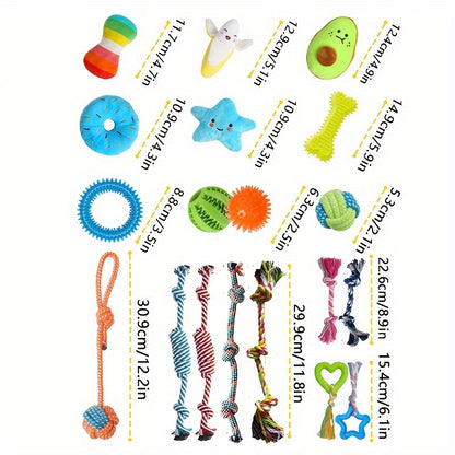 Puppy Toys 25 Pack Chew Toy Set for Small Dogs – Rope Toys, Squeaky Plush, Rubber Chew, Treat Ball & Poop Bag Rolls Included, Teething & Interactive Dog Toy Bundle Gift Set