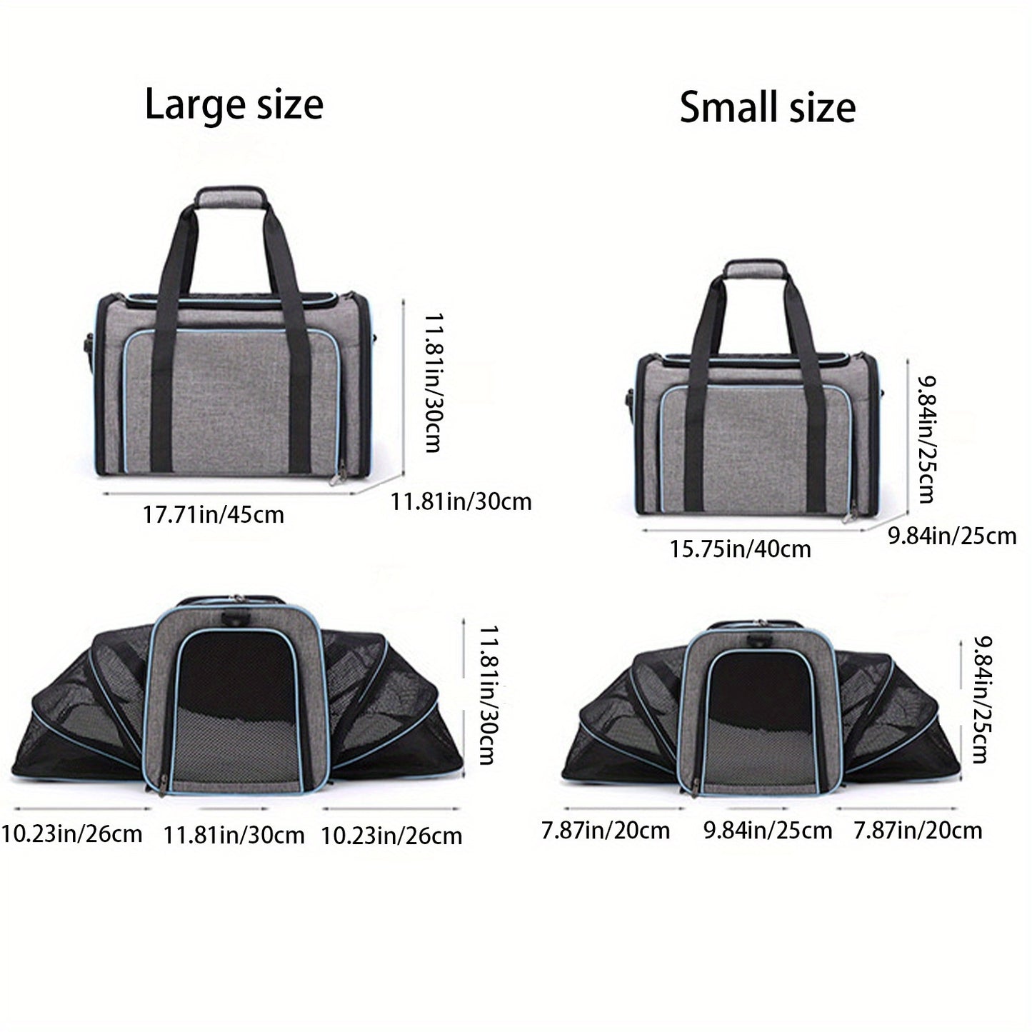 Airline Approved Expandable Pet Carrier Bag | Soft-Sided Polyester Travel Tote for Small Dogs & Cats, Removable Fleece Pad, Reflective Strips, Steel Frame, Top & Side Entry, Small & Large Size