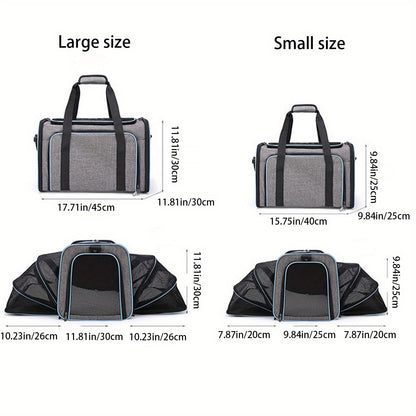 Airline Approved Expandable Pet Carrier Bag | Soft-Sided Polyester Travel Tote for Small Dogs & Cats, Removable Fleece Pad, Reflective Strips, Steel Frame, Top & Side Entry, Small & Large Size