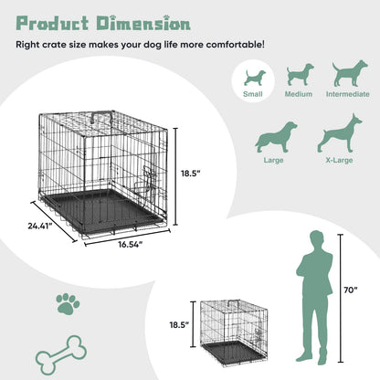 Folding Wire Dog Crate with Divider - Single & Double Door Options, Leak-Proof Plastic Tray, Indoor Outdoor Travel Kennel for Small Medium Large Dogs, 24" / 30" / 36" Sizes