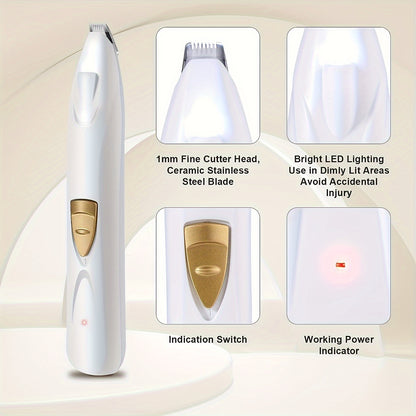 Dog Grooming Kit Electric Paw Trimmer with LED Light – USB Rechargeable Professional Dog Clippers, Low Noise Shaver for Dogs & Cats, Trims Eyes Face Ears Paws, Safe Home Grooming Tool