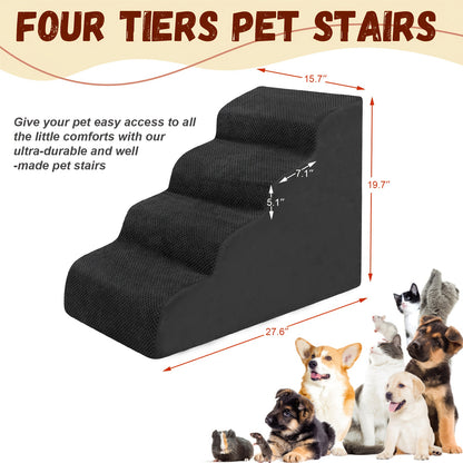 Dog Stairs for High Beds & Sofas – 2/3/4 Step Memory Foam Pet Steps with Non-Slip Bottom, Washable Cover & Textured Surface – Supportive Dog Steps for Senior Dogs, Puppies & Small Breeds
