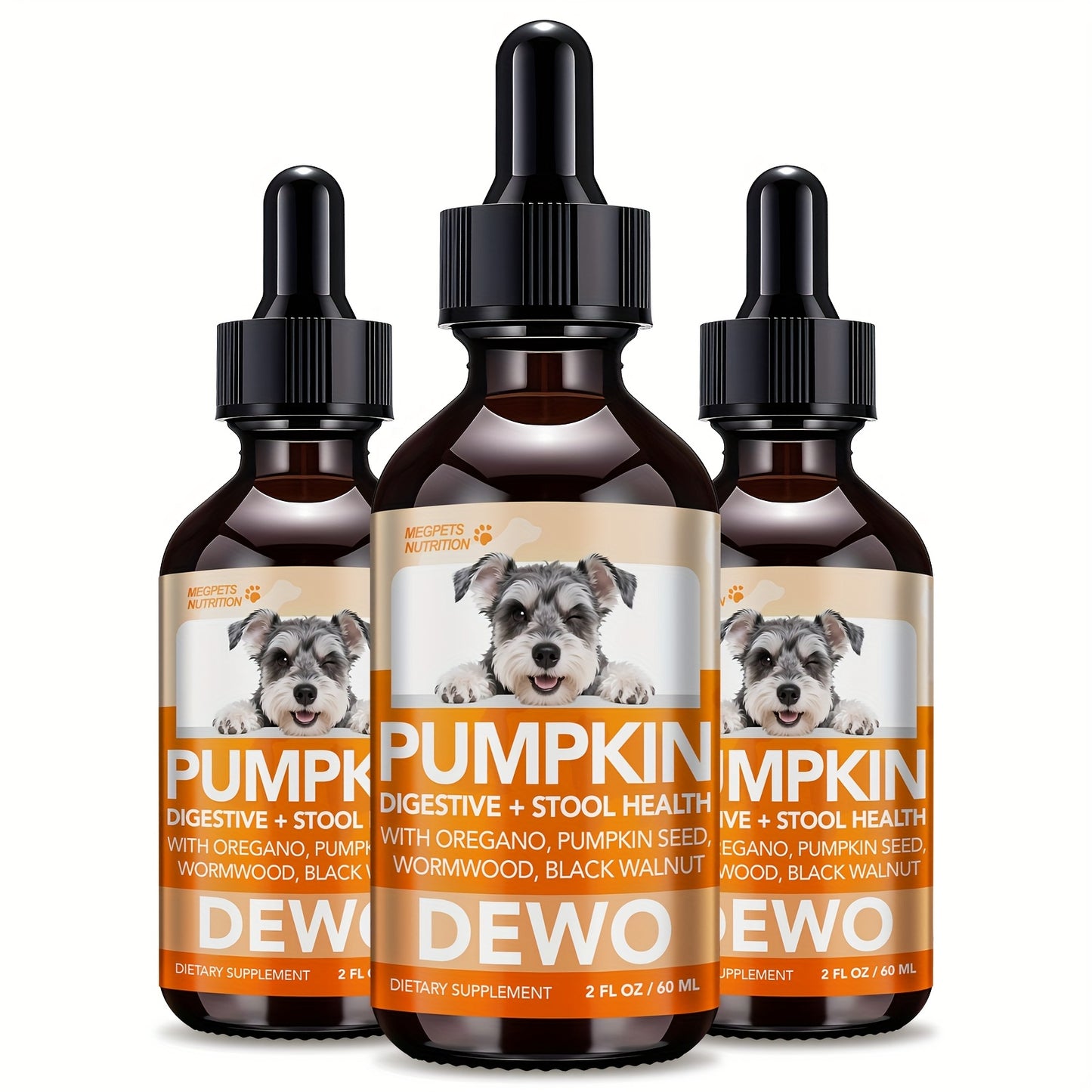Pet Gut Wellness Drops with Black Walnut & Pumpkin Seed - Digestive Supplement for Dogs & Cats, Flora Balance, Intestinal Cleanliness & Overall Vitality, Natural Formula, 2 fl oz