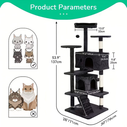 Cat Tree Tower Multi-Layer with Scratching Post, Perch Platforms & Cat Apartments – Tall Cat Climbing Frame for Indoor Cats, Space-Saving Design, Heights 36–80 Inch, 6 Colors