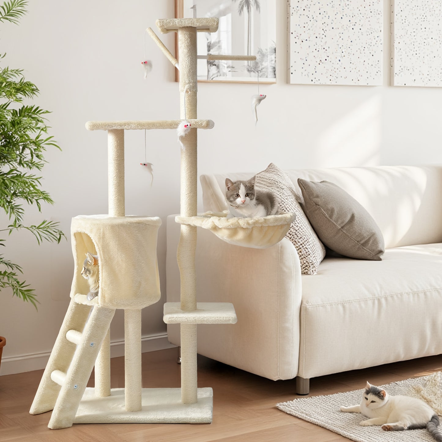 Cat Tree Tower Multi-Level with Cat Bed, Condo & Sisal Scratching Post – 3 or 4 Tier Indoor Cat Tree for Large Cats, Kitten & Senior Cats, Modern Cat Furniture with Teaser Toys & Climbing Perch