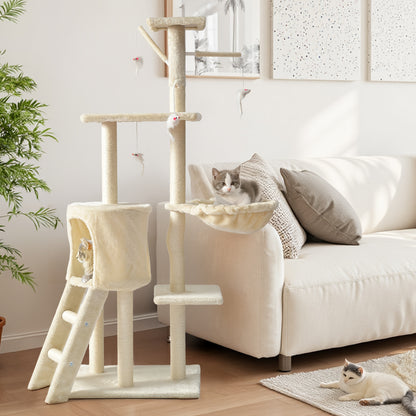 Cat Tree Tower Multi-Level with Cat Bed, Condo & Sisal Scratching Post – 3 or 4 Tier Indoor Cat Tree for Large Cats, Kitten & Senior Cats, Modern Cat Furniture with Teaser Toys & Climbing Perch