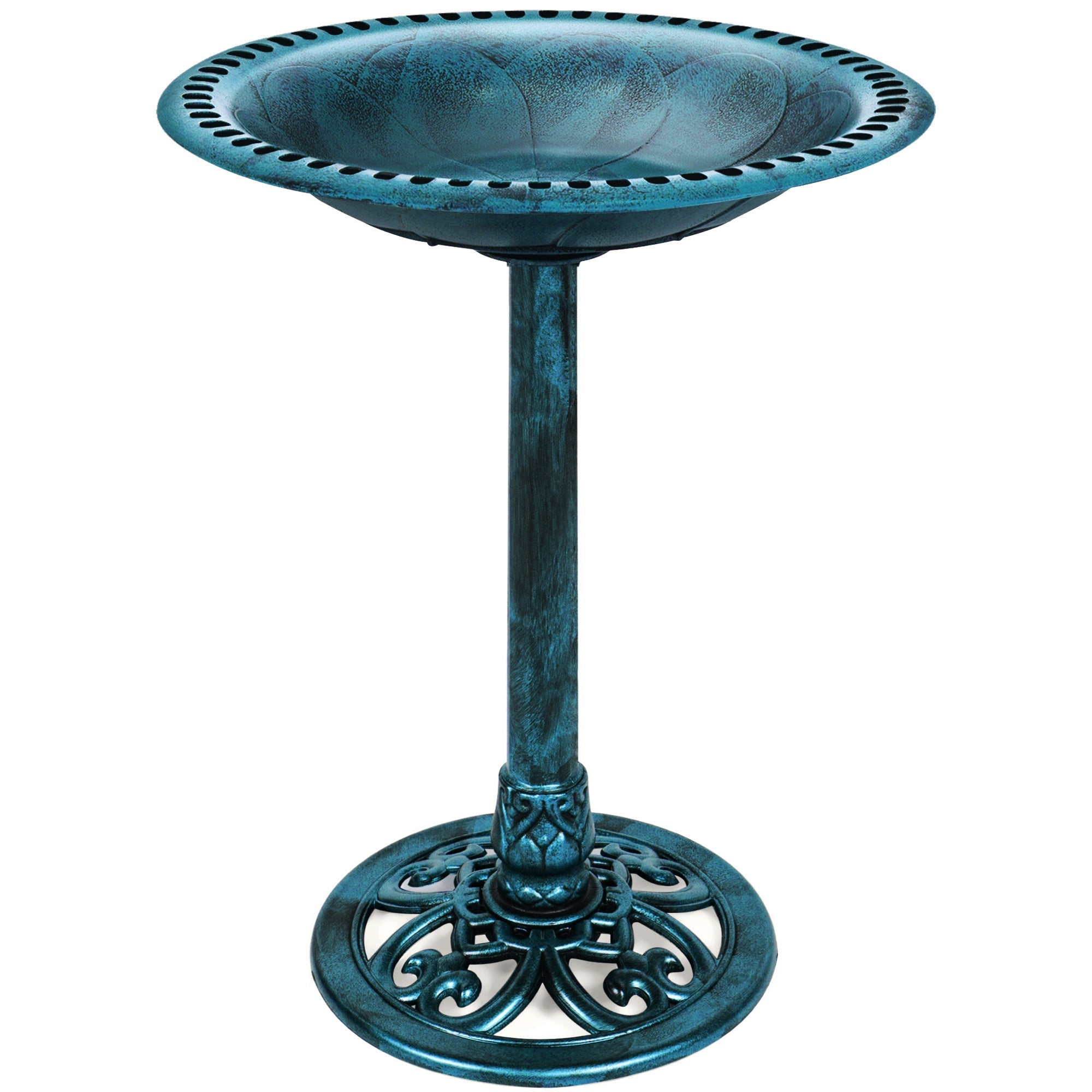 Vintage Outdoor Polyresin Bird Bath Peacock Blue