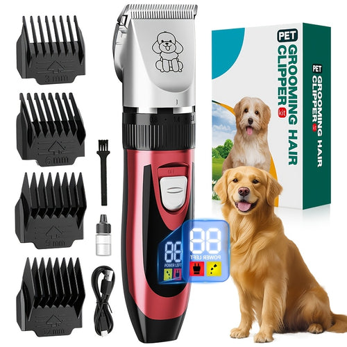 Pet Hair Clipper Cordless Adjustable Comb - Silent Low Noise Rechargeable Electric Dog Cat Grooming Scissors Set, Multiple Style Options, USB Charging Wireless Pet Trimmer for Dogs Cats