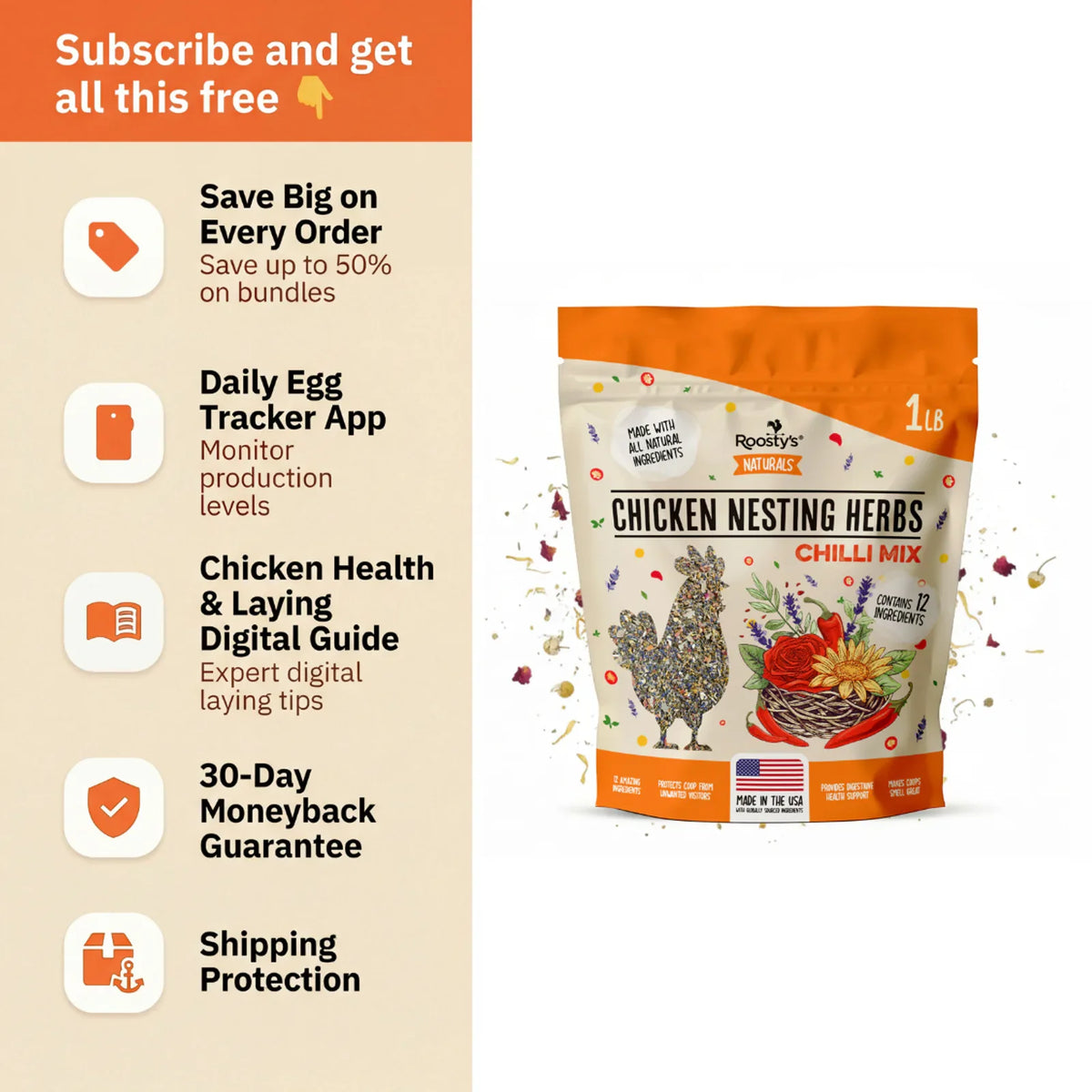 Chicken coop nesting herbs with chili and botanical blend, product image 7