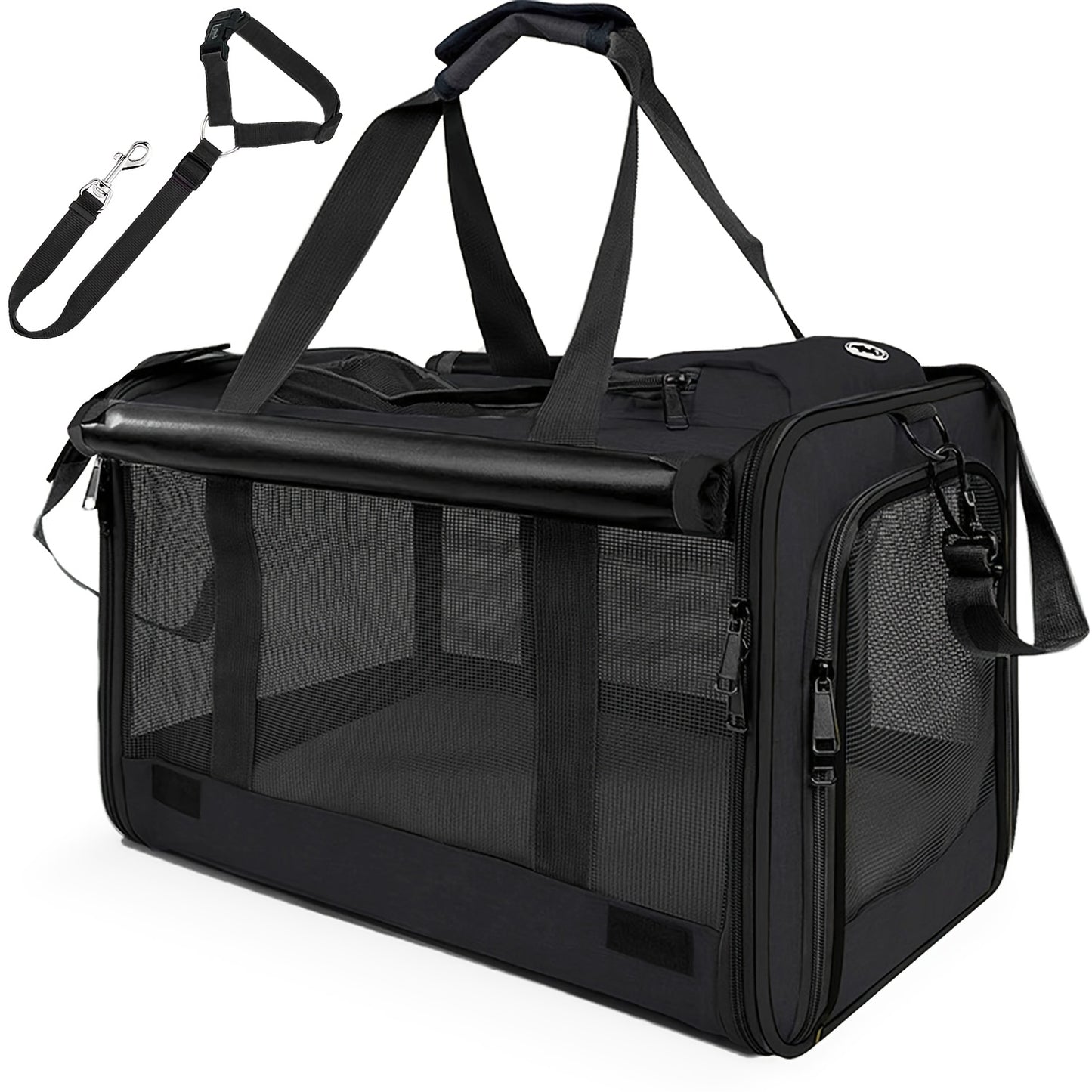 Airline Approved Soft Sided Pet Carrier - Durable Breathable Foldable Travel Bag with Pet Harness Included, Nylon Mesh Ventilation for Small to Medium Cats and Puppies, Zipper Secure Closure, 4 Colors