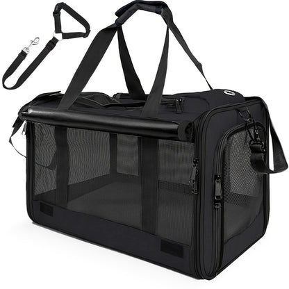Airline Approved Soft Sided Pet Carrier - Durable Breathable Foldable Travel Bag with Pet Harness Included, Nylon Mesh Ventilation for Small to Medium Cats and Puppies, Zipper Secure Closure, 4 Colors