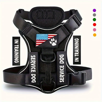 Service Dog Harness with 5 Patches – Reflective Adjustable Oxford Vest with Inner Mesh Layer, Service Dog ID System for Small Medium Large Dogs, XS–XL, 5 Colors
