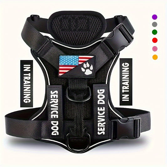 Service Dog Harness with 5 Patches – Reflective Adjustable Oxford Vest with Inner Mesh Layer, Service Dog ID System for Small Medium Large Dogs, XS–XL, 5 Colors