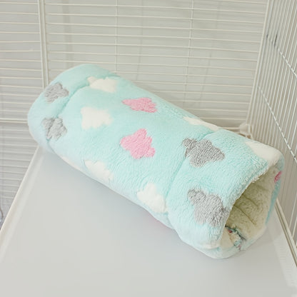 Hamster Tunnel Nest Plush Sleeping Bag – Soft Warm Small Animal Hideout with Hammock Passage for Hamsters, Guinea Pigs, Rats, Honey Possums & Dutch Pigs, Flower Branch Design, Pink & Green