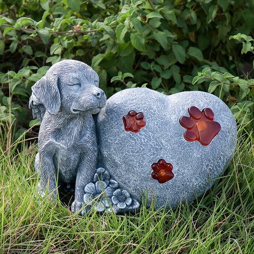 Dog Memorial Stone Heart Shape with Wings – Outdoor Garden Grave Marker & Headstone for Loss of Dog, Pet Sympathy Gift, Remembrance Stone for Beloved Dogs