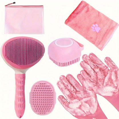 Dog Grooming Kit Set 6pcs – Pet Brush, Microfiber Towel, Washing Gloves & Shedding Tool, No Power Required, Essential Home Pet Care for Shiny Healthy Coat, Dogs & Cats