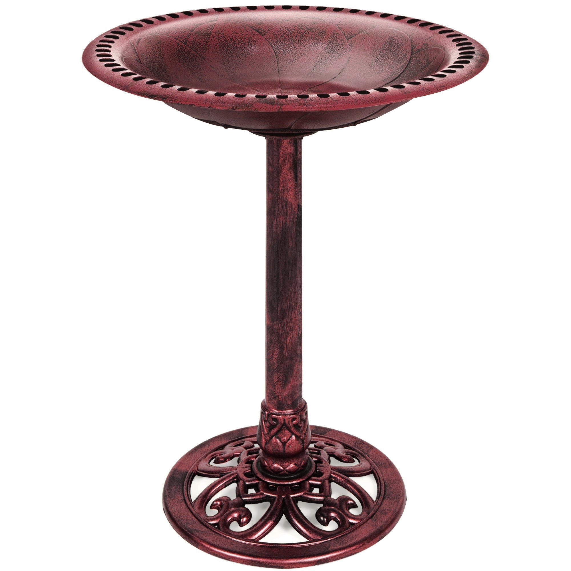 Vintage Outdoor Polyresin Bird Bath Cherry Red