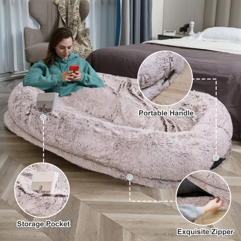 Human Dog Bed Extra Large - 70x44x11 Inch Washable Faux Fur Orthopedic Dog Bed for People & Pets, Non-Slip Giant Dog Bed with Removable Cover, Napping Lounger for Adults & Dogs in Multiple Colors
