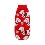 Dachshund print dog sweater in red with white dachshunds and hearts