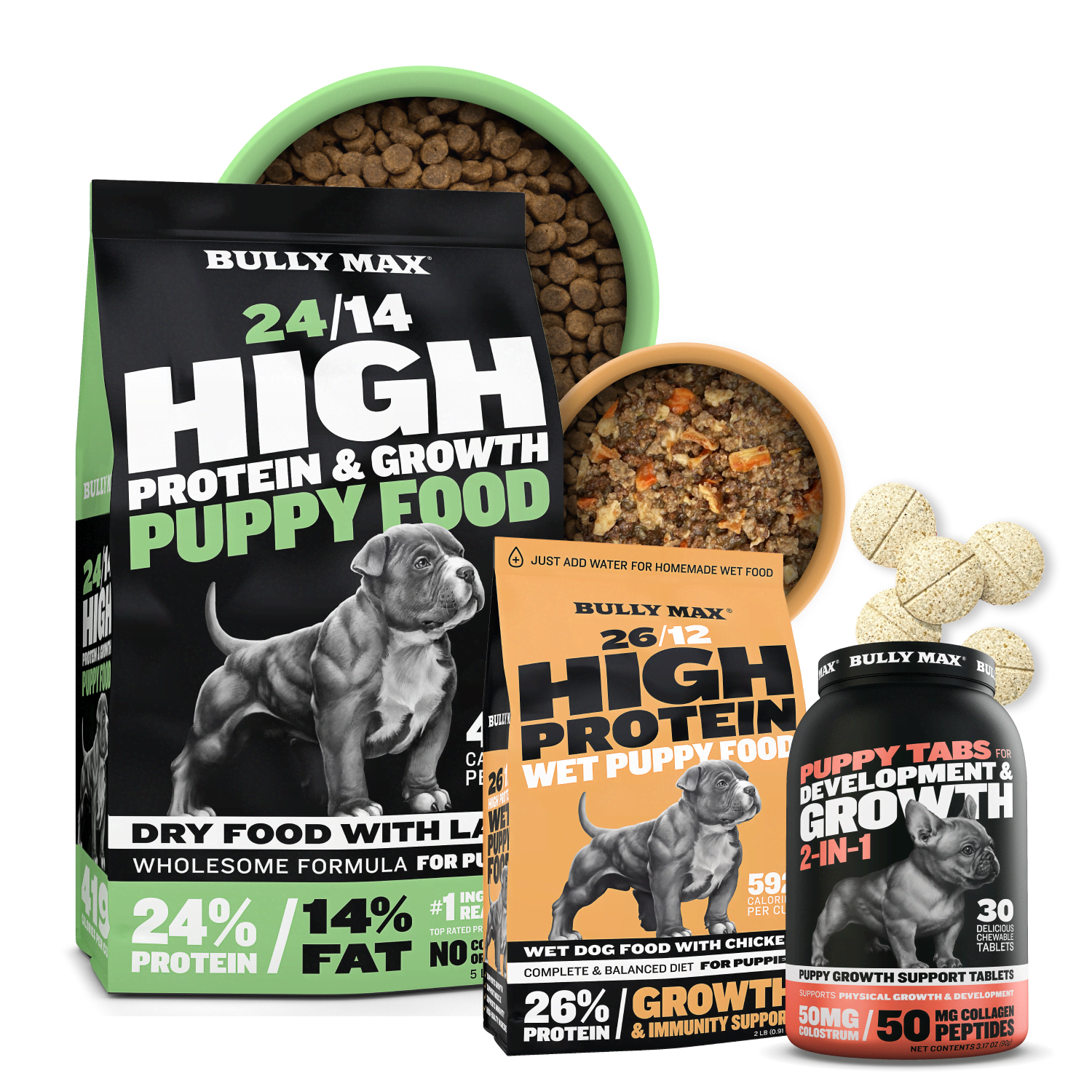 Puppy Nutrition Food Bundle, 5 lbs dry + 5.5 lbs wet + 30 tabs