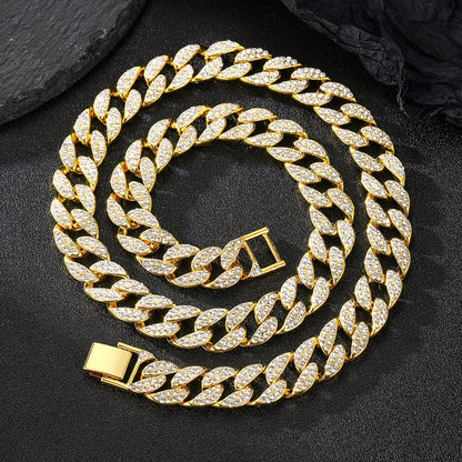 Dog Cuban Link Chain Necklace Full Rhinestone Pet Collar Jewelry – Durable Metal Bling Necklace for Small to Large Dogs & Cats, Sizes S to 3XL, Golden Silver Rose Gold, Holiday Gift