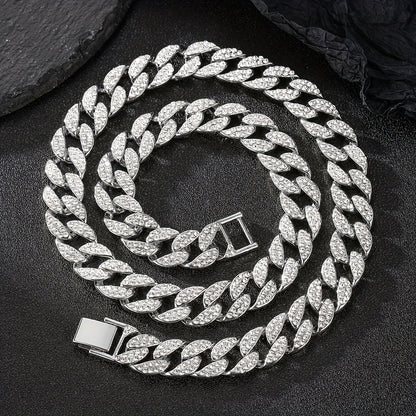 Dog Cuban Link Chain Necklace Full Rhinestone Pet Collar Jewelry – Durable Metal Bling Necklace for Small to Large Dogs & Cats, Sizes S to 3XL, Golden Silver Rose Gold, Holiday Gift