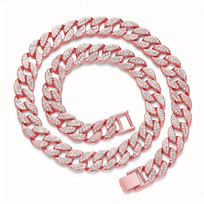 Dog Cuban Link Chain Necklace Full Rhinestone Pet Collar Jewelry – Durable Metal Bling Necklace for Small to Large Dogs & Cats, Sizes S to 3XL, Golden Silver Rose Gold, Holiday Gift