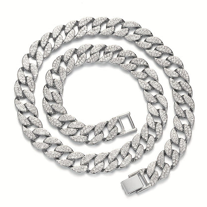 Dog Cuban Link Chain Necklace Full Rhinestone Pet Collar Jewelry – Durable Metal Bling Necklace for Small to Large Dogs & Cats, Sizes S to 3XL, Golden Silver Rose Gold, Holiday Gift