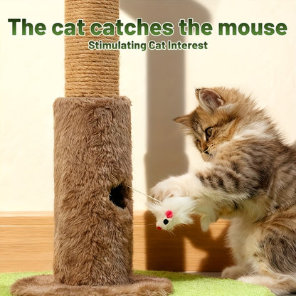 Cat Scratching Post 36.3 Inch - Natural Sisal Coconut Tree Design with Hanging Balls, Stable Weighted Base Cat Scratcher Tower for Indoor Cats, Space-Saving Kitten Activity Center for Apartment and Home