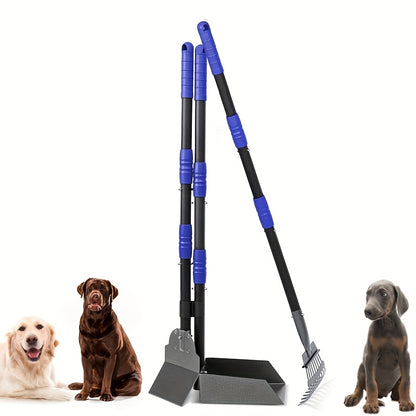 Dog Pooper Scooper Set - Stainless Steel Tray & Rake with Adjustable Long Handle, Rust-Proof Durable Pet Waste Removal Tool, Easy to Clean, Ideal for All Dog Breeds, Yard & Outdoor Use